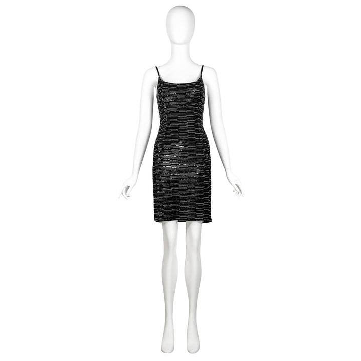 VINTAGE GIORGIO ARMANI BLACK & SILVER BEADED MINI DRESS