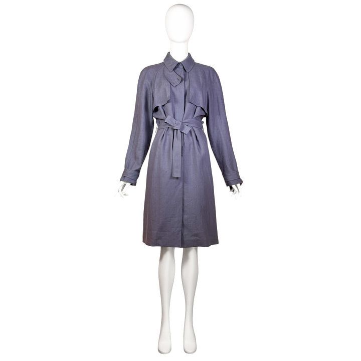 VINTAGE GIORGIO ARMANI BLUE GREY LINEN TRENCH COAT