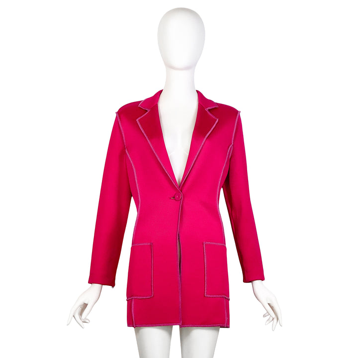 VINTAGE GIORGIO ARMANI HOT PINK KNIT ZIPPER BLAZER