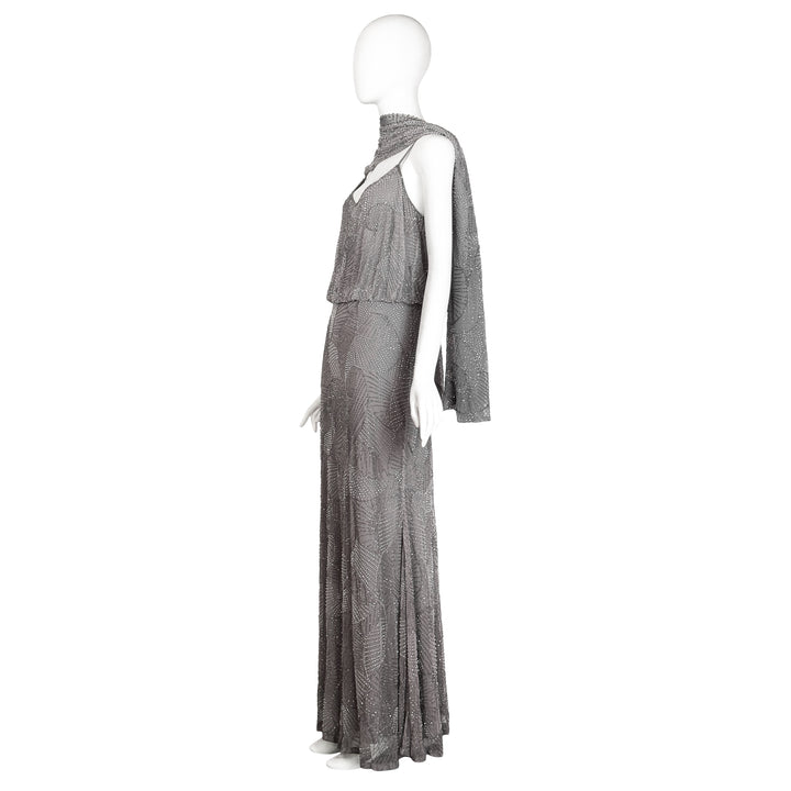 VINTAGE GIORGIO ARMANI SILVER BEADED GOWN & SHAWL