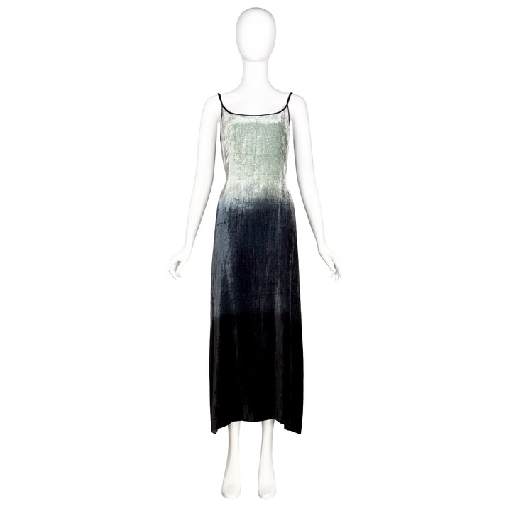 VINTAGE GIORGIO ARMANI SS 1997 SEAFOAM GREEN OMBRE VELVET SLIP DRESS