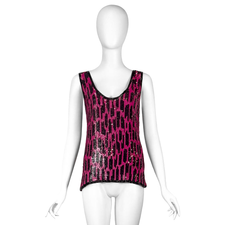 VINTAGE GUY LAROCHE FUCHSIA & BLACK SEQUIN TOP