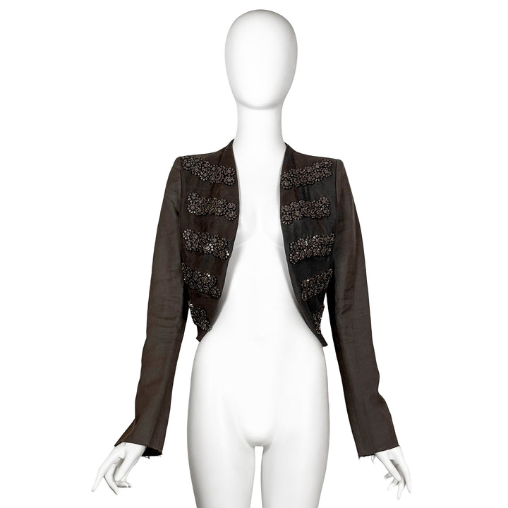 VINTAGE HAIDER ACKERMANN AW 2009 GREY METAL EMBELLISHED BOLERO JACKET