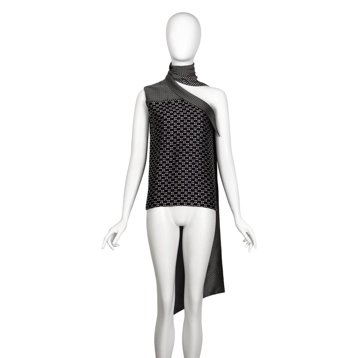 VINTAGE HAIDER ACKERMANN AW 2013 BLACK & WHITE GEO PRINT ASYMMETRICAL TOP