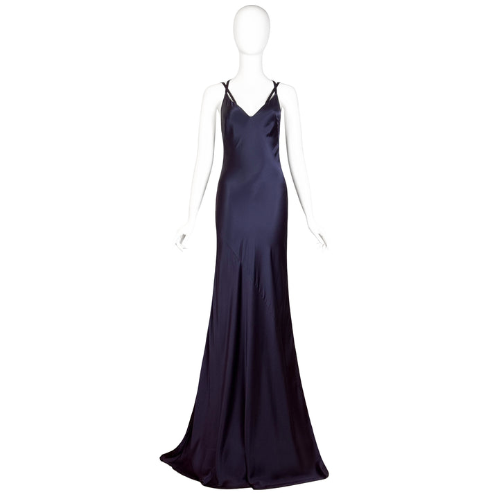 VINTAGE HAIDER ACKERMANN NAVY BIAS CUT DOUBLE STRAP GOWN