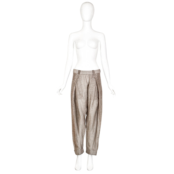 VINTAGE HAIDER ACKERMANN SS 2012 TAUPE LINEN HAREM PANTS
