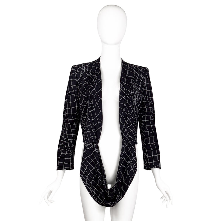 VINTAGE HAIDER ACKERMANN SS 2013 BLACK & WHITE NET PRINT COWL NECK JACKET