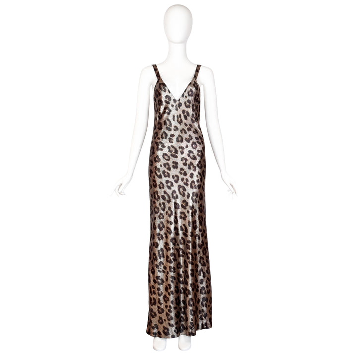 VINTAGE HAIDER ACKERMANN SS 2017 METALLIC LEOPARD PRINT GOWN