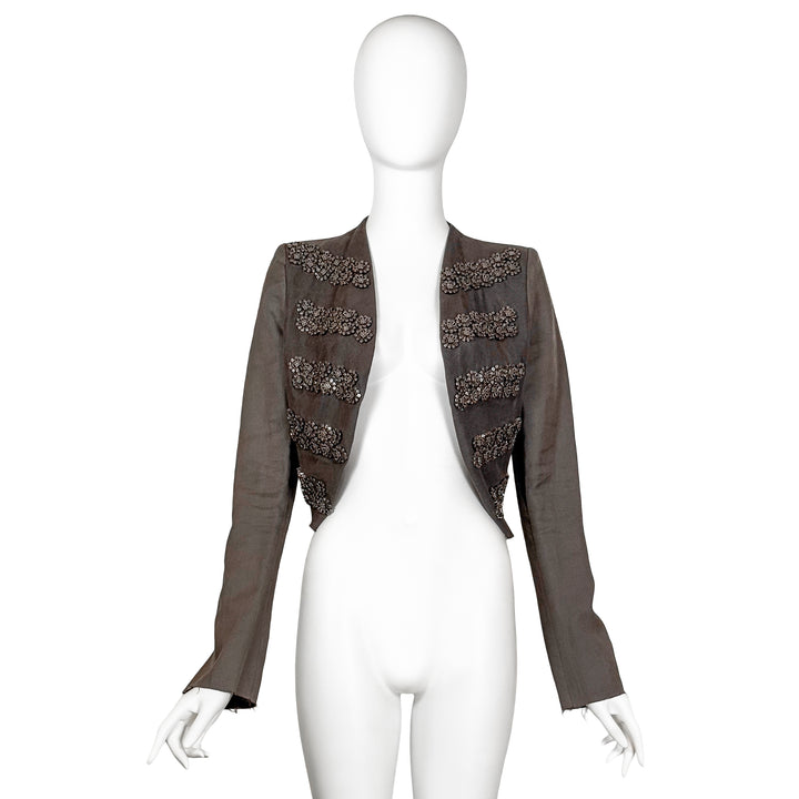 VINTAGE HAIDER ACKERMANN AW 2009 GREY METAL EMBELLISHED BOLERO JACKET