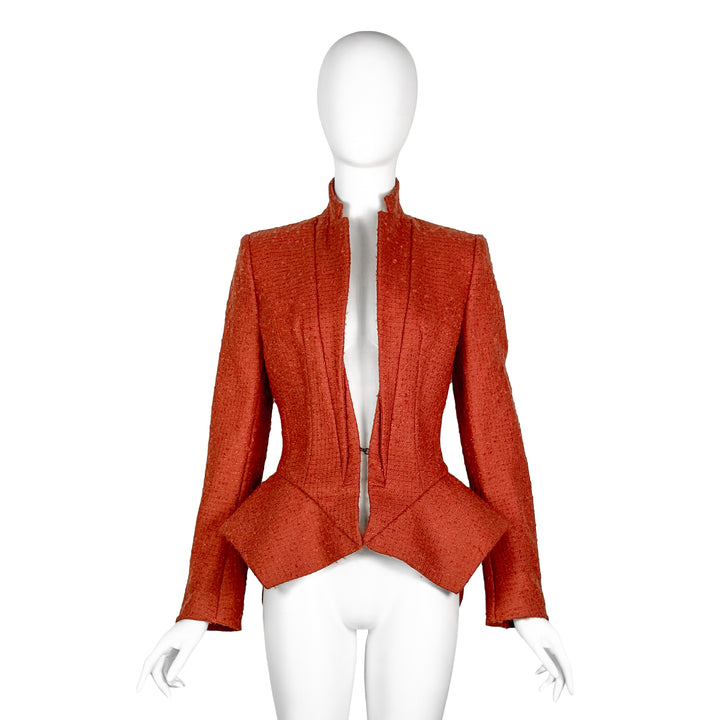 VINTAGE HAIDER ACKERMANN AW 2012 ORANGE TWEED ARCHITECTURAL JACKET