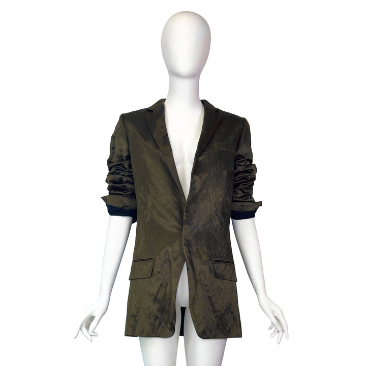 VINTAGE HAIDER ACKERMANN OLIVE GREEN SATIN BLAZER