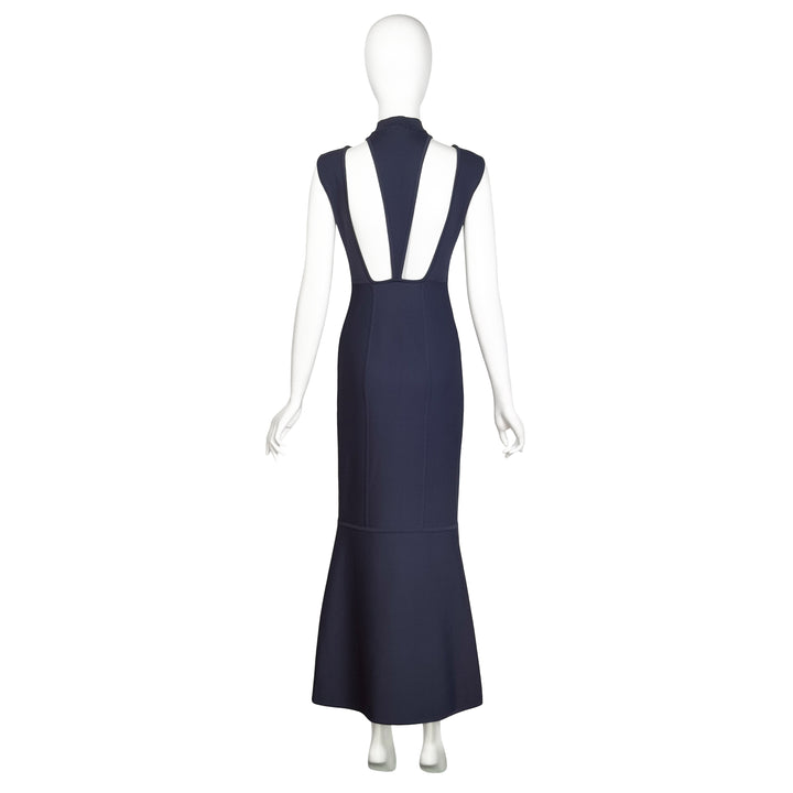 VINTAGE HERVÉ LÉGER 1990'S BLUE CUT-OUT BACK GOWN