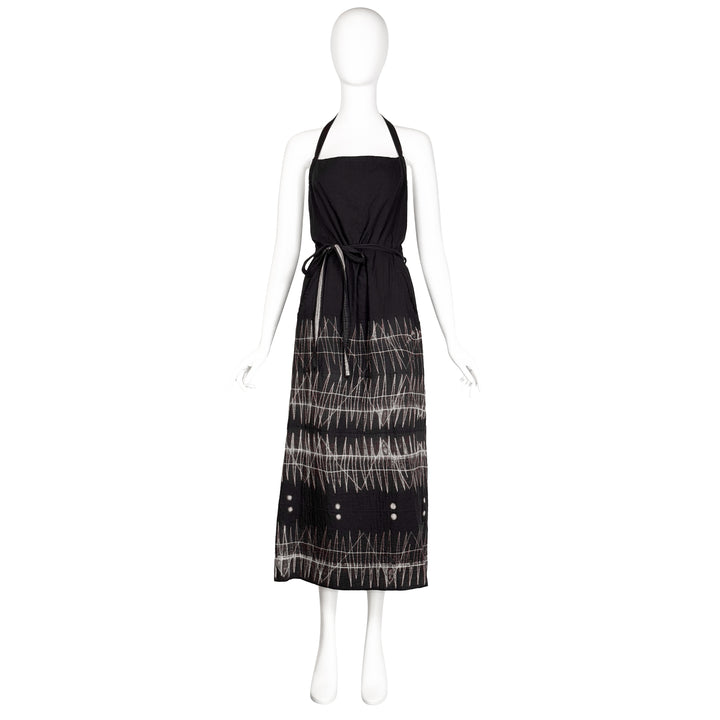 VINTAGE ISSEY MIYAKE AW 1993 MIDNIGHT & CREAM ABSTRACT SHIBORI PRINT APRON DRESS