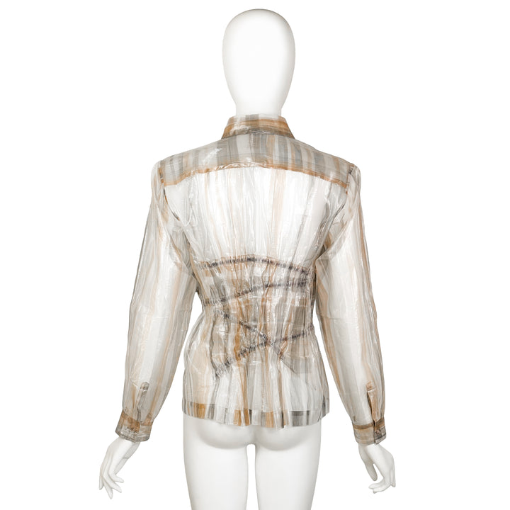 VINTAGE ISSEY MIYAKE SS 1996 METALLIC PEARL & BEIGE STRIPE BLOUSE