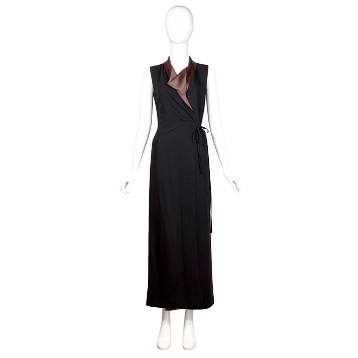 VINTAGE JEAN PAUL GAULTIER 1990'S BROWN SATIN COWL NECK WRAP DRESS