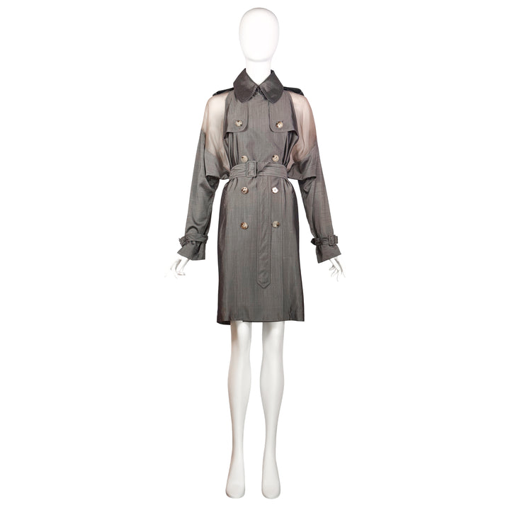 VINTAGE JEAN PAUL GAULTIER 2000'S METALLIC TAUPE & SHEER NUDE TRENCH COAT