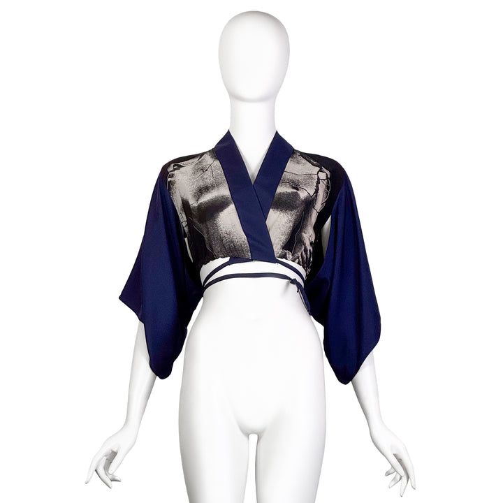 VINTAGE JEAN PAUL GAULTIER SS 1999 PURPLE VENUS D'ARLES TROMPE L'OEIL KIMONO CROP TOP