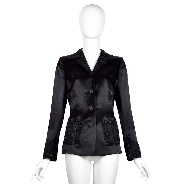 VINTAGE JIL SANDER 1990'S BLACK SATIN BEADED DINNER JACKET