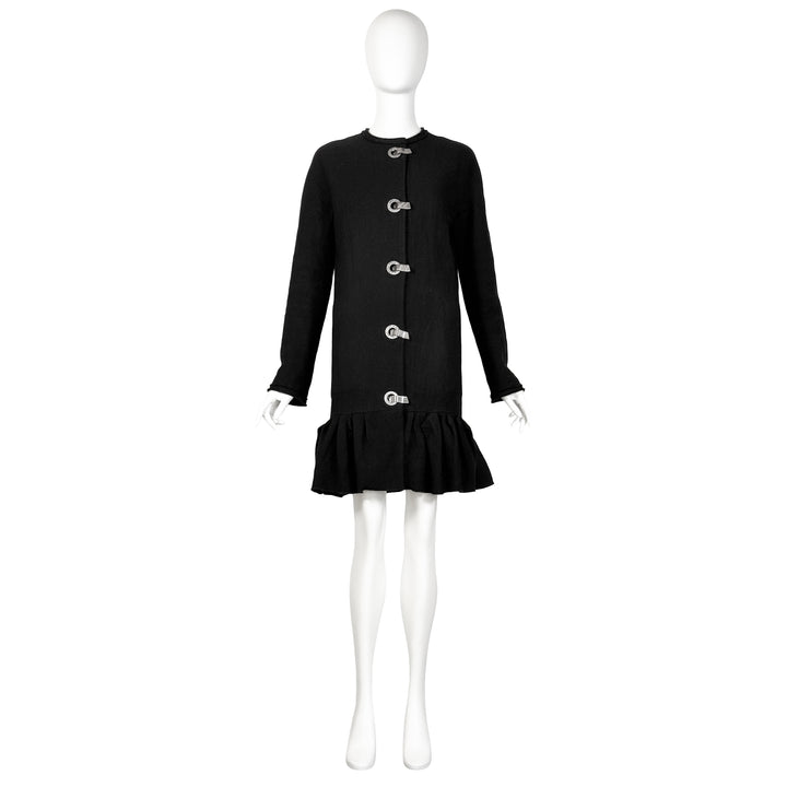 VINTAGE ALBER ELBAZ FOR LANVIN AW 2007 BLACK WOOL & METAL DECAL DRESS COAT