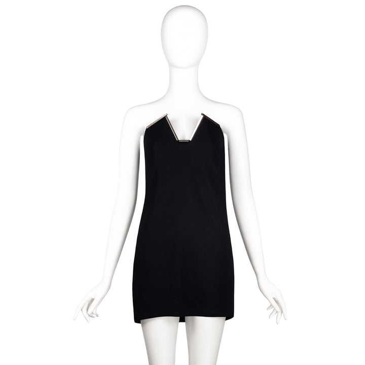 VINTAGE ALBER ELBAZ FOR LANVIN AW 2011 BLACK METAL DECAL STRAPLESS TUNIC DRESS