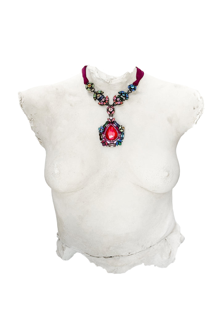 VINTAGE ALBER ELBAZ FOR LANVIN AW 2012 FUCHSIA MULTICOLOR CHANDELIER NECKLACE