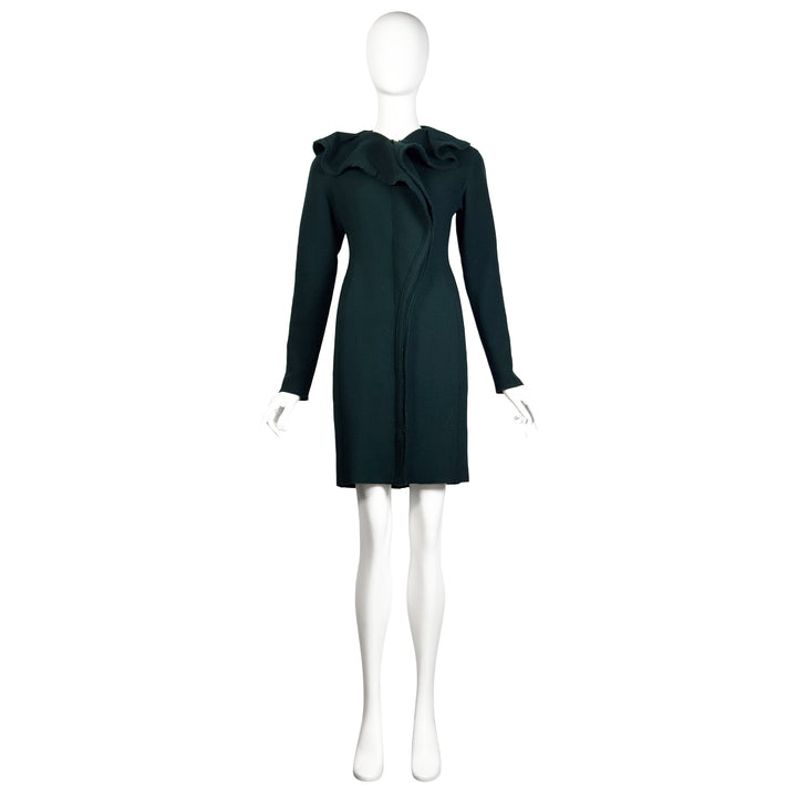 VINTAGE ALBER ELBAZ FOR LANVIN AW 2012 TEAL WOOL RUFFLE COLLAR COAT