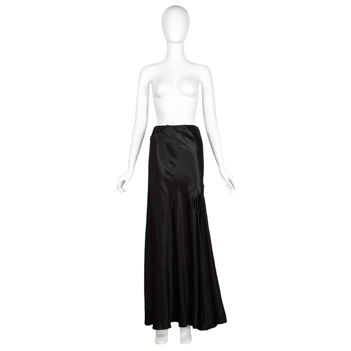 VINTAGE ALBER ELBAZ FOR LANVIN AW 2014 BLACK LIQUID SATIN BIAS SKIRT