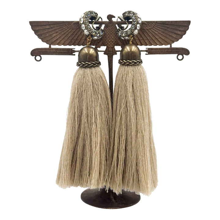 VINTAGE LANVIN AW 2015 BLOND TASSEL & CRYSTAL EARRINGS