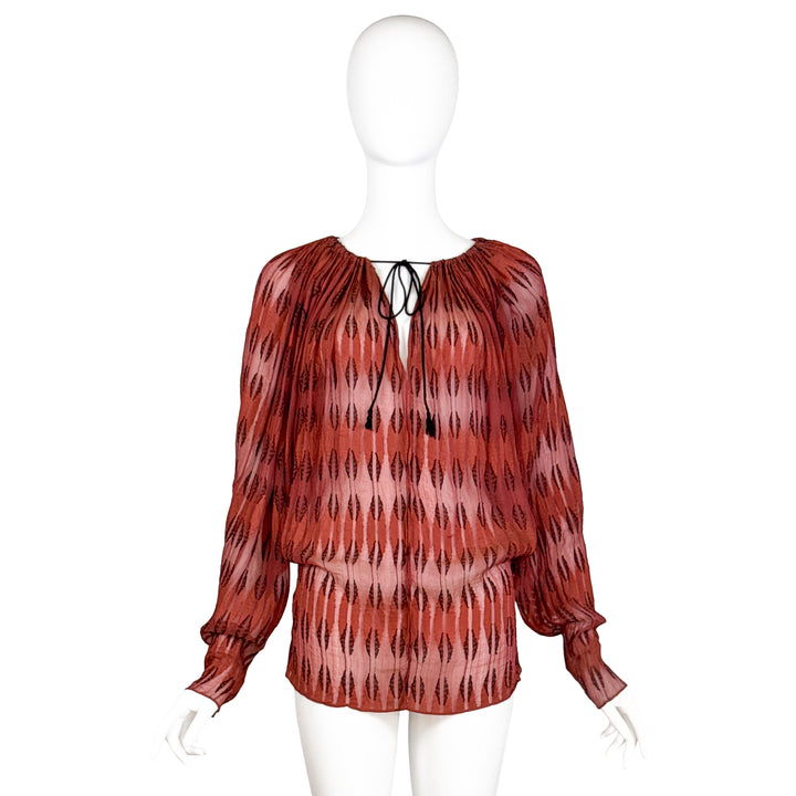 VINTAGE ALBER ELBAZ FOR LANVIN AW 2015 RUST RED TASSEL TIE BLOUSE