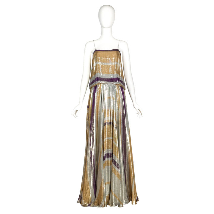 VINTAGE ALBER ELBAZ FOR LANVIN RESORT 2012 METALLIC GOLD SILVER & PURPLE GOWN