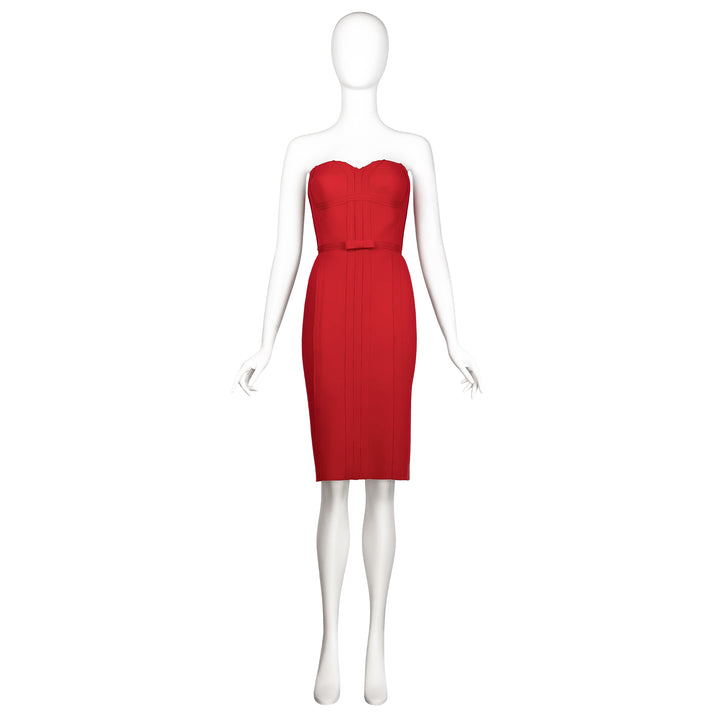 VINTAGE ALBER ELBAZ FOR LANVIN RESORT 2014 RED STRAPLESS BUSTIER DRESS