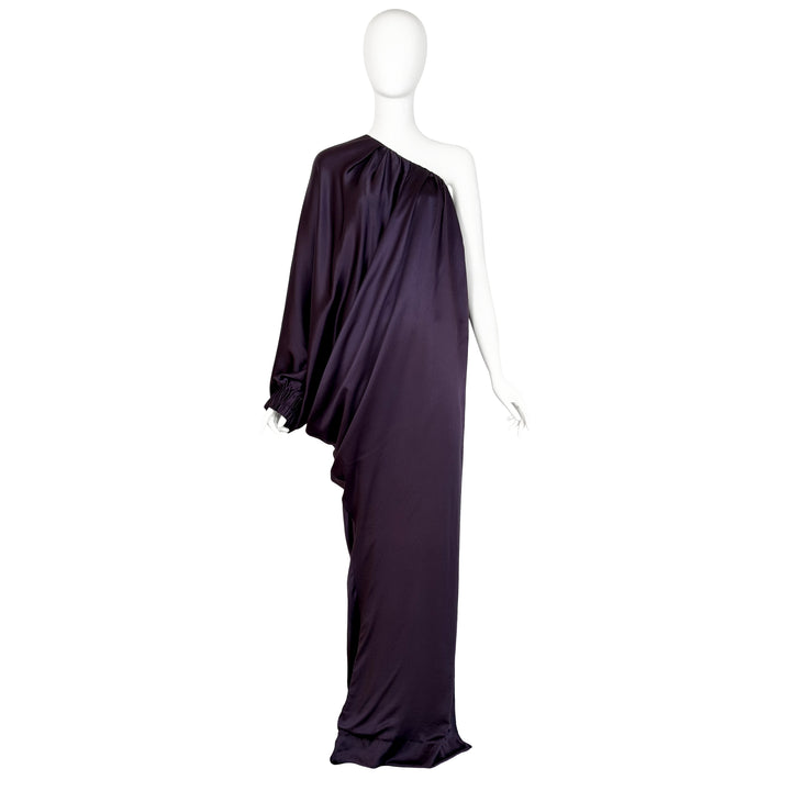 VINTAGE ALBER ELBAZ FOR LANVIN SS 2007 PURPLE SILK ASYMMETRICAL GOWN