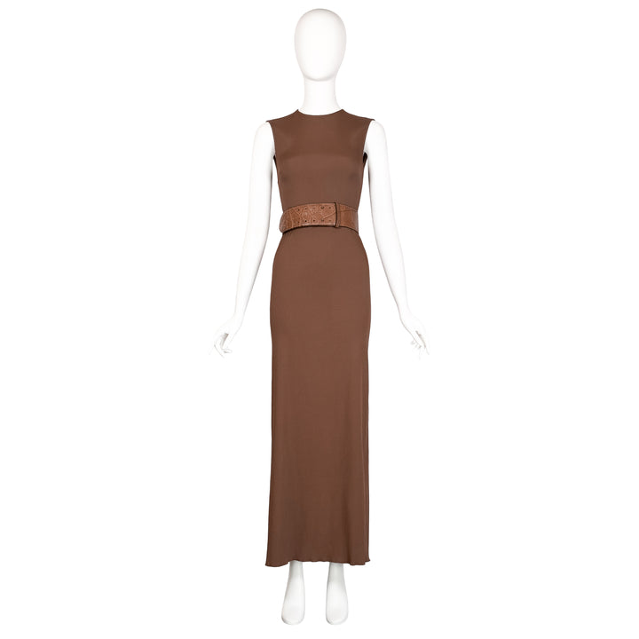 VINTAGE ALBER ELBAZ FOR LANVIN SS 2011 MOCHA BROWN ZIPPER BACK GOWN