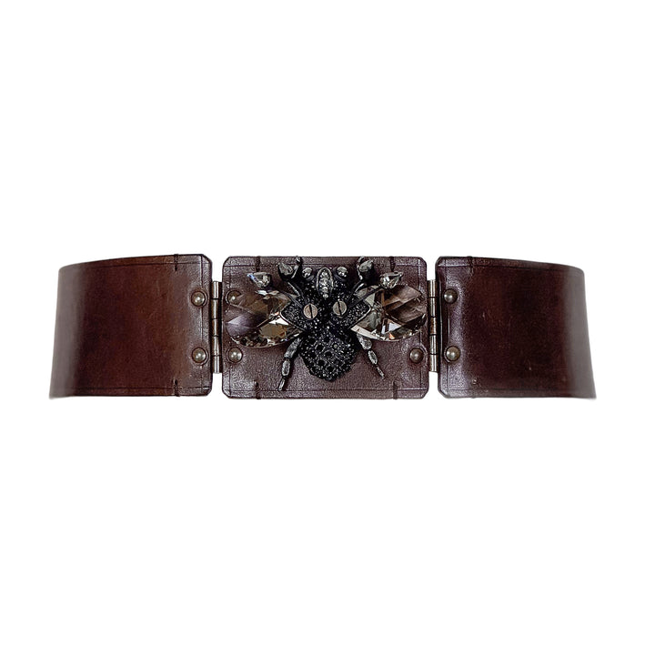 VINTAGE ALBER ELBAZ FOR LANVIN SS 2011 JEWELED INSECT BROWN LEATHER BELT