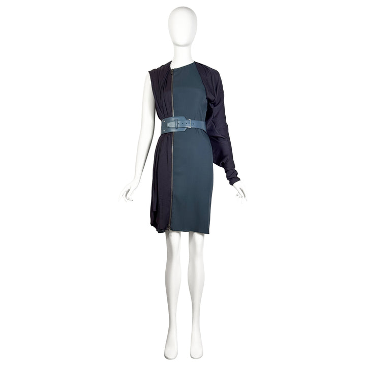 VINTAGE ALBER ELBAZ FOR LANVIN SS 2011 TEAL DRAPE ZIPPER DRESS