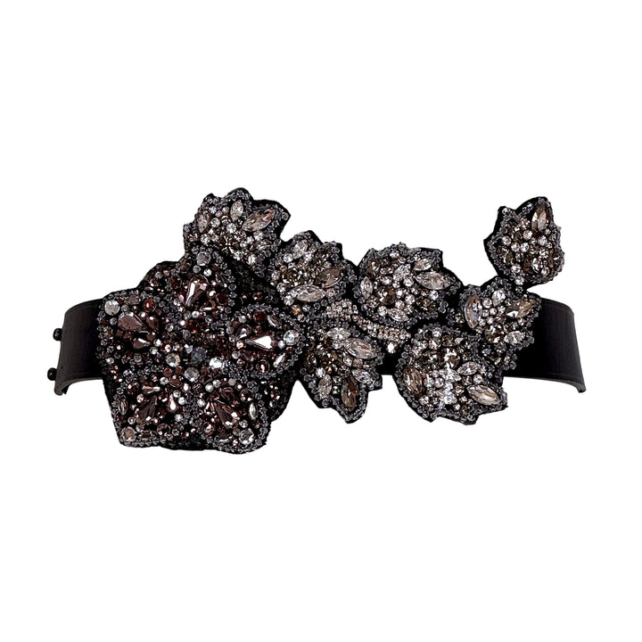 VINTAGE ALBER ELBAZ FOR LANVIN AW 2011 BLACK LEATHER & FLORAL CRYSTAL BELT