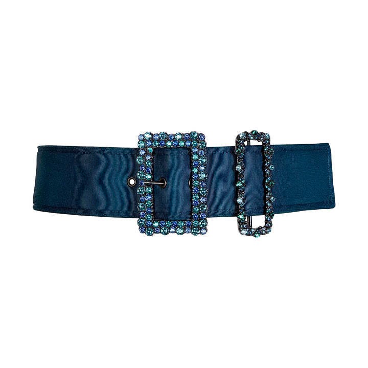 VINTAGE ALBER ELBAZ FOR LANVIN AW 2012 TEAL CRYSTAL GROSGRAIN BELT