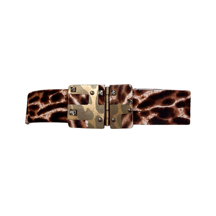 VINTAGE ALBER ELBAZ FOR LANVIN PRE-FALL 2013 BRASS & CRYSTAL LEOPARD PRINT HIDE BELT