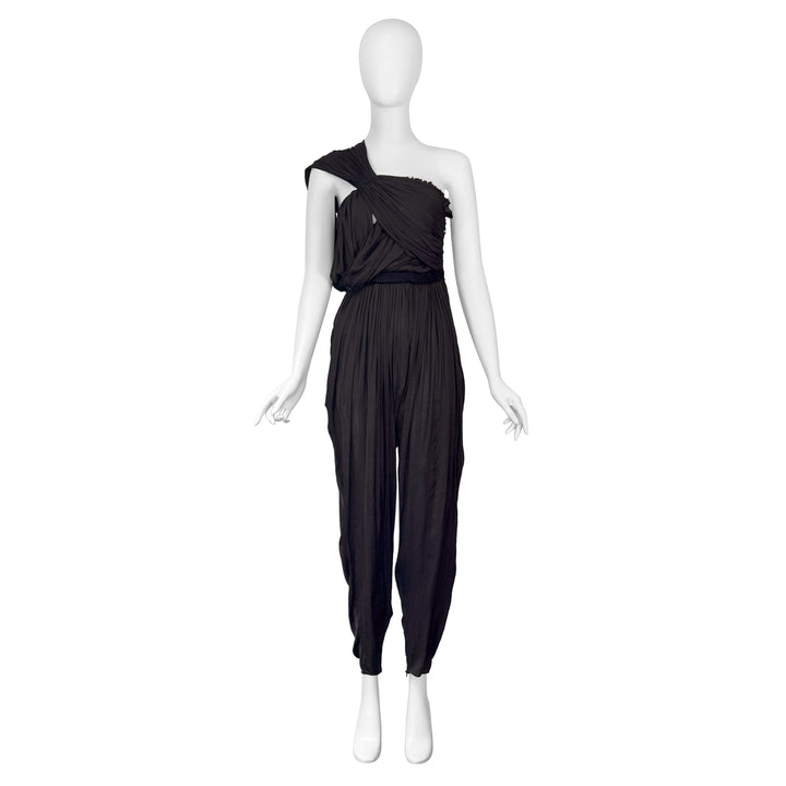 VINTAGE ALBER ELBAZ FOR LANVIN SS 2010 BLACK ABSTRACT DRAPE JUMPSUIT