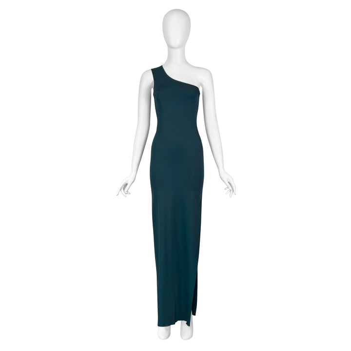 VINTAGE ALBER ELBAZ FOR LANVIN SS 2011 TEAL ASYMMETRICAL GOWN