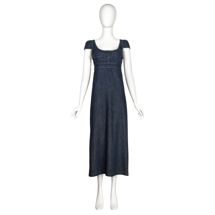 VINTAGE MIU MIU AW 2001 BLUE DENIM CAP SLEEVE MAXI DRESS