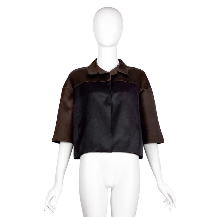 VINTAGE MIU MIU SS 2007 BLACK & BROWN SATIN JACKET