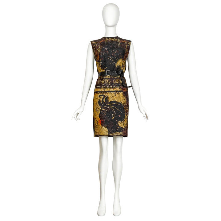 VINTAGE MIU MIU SS 2009 GOLD & BLACK ROMAN MOSAIC PRINT DRESS