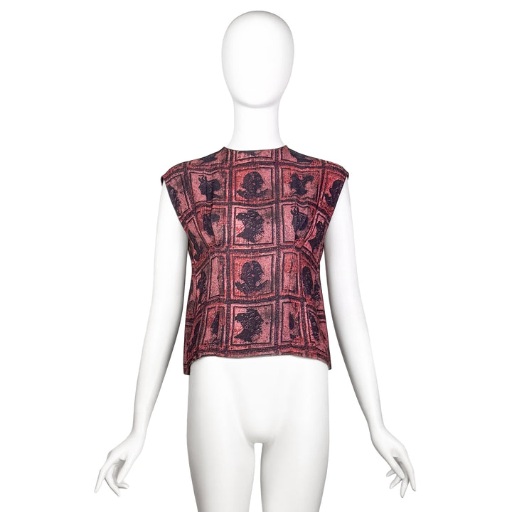 VINTAGE MIU MIU SS 2009 PINK & RED ROMAN MOSAIC PRINT TOP