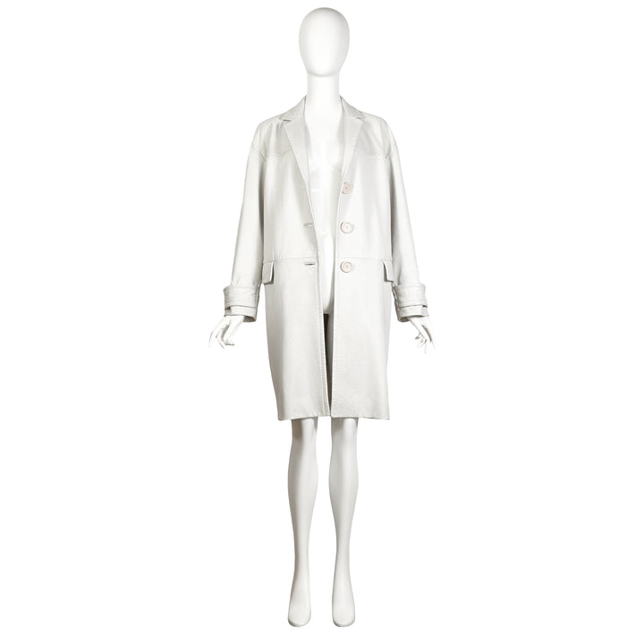 VINTAGE MIU MIU SS 2015 WHITE LEATHER CAR COAT