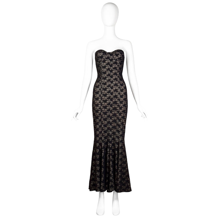 VINTAGE NORMA KAMALI BLACK LACE BUSTIER GOWN