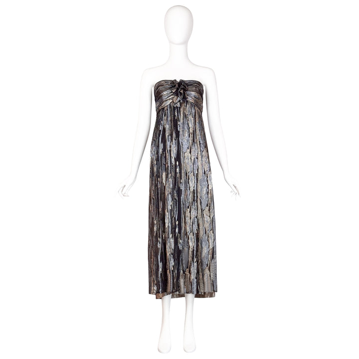VINTAGE PAULINE TRIGÉRE METALLIC STRAPLESS RUFFLE GOWN