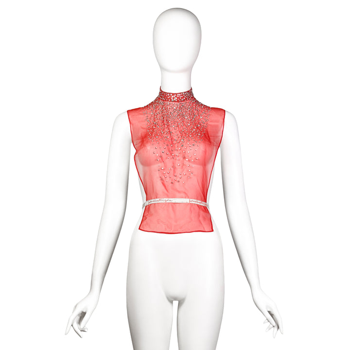 VINTAGE PAULINE TRIGÉRE AW 1974 RED CRYSTAL ADORNED DICKIE