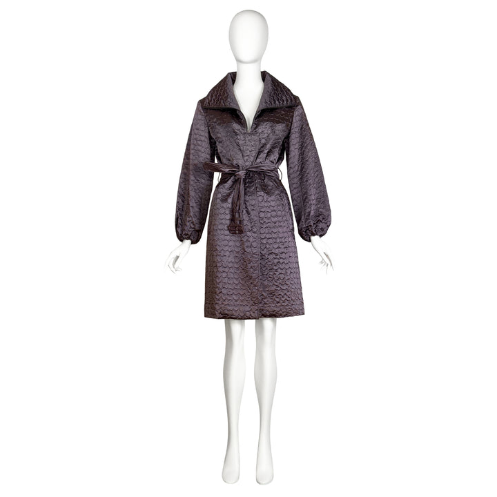VINTAGE PRADA GREY TEXTURED SATIN BELTED COAT