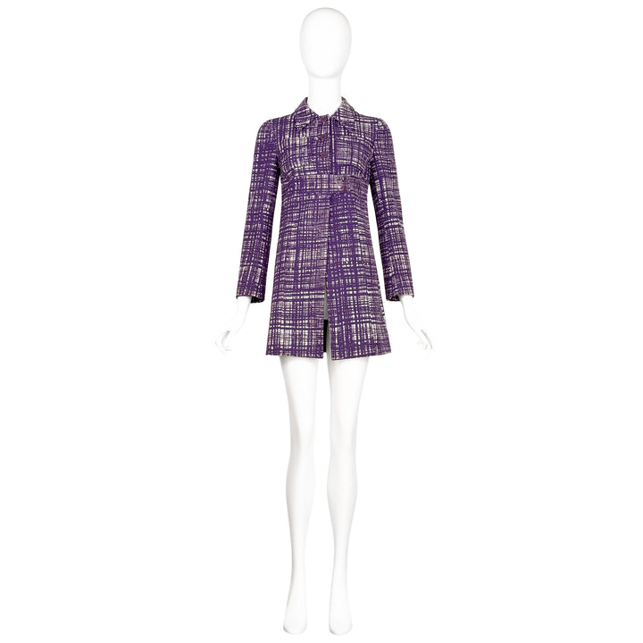 VINTAGE PRADA SS 1996 PURPLE TWEED PRINT OVERCOAT
